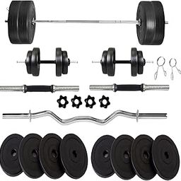 Home Gym Weight Set, 20 kg Barbell with Plates, EZ Curl Bar, Dumbbell Handles, Spring Collars (8 KG)-49