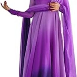 Women's Georgette Plain Flair Gown Set | Round Neck | Full Sleeve Dress with Pant & Dupatta | Fully Stitched Ethnic Wear-image-103