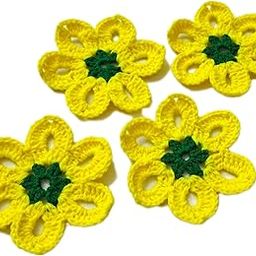 Handmade Crochet Flower Decorations | Crochet Flowers | Pack of 4 | Lenght- 8.5 cm | Handicrafts by zealza (Yellow)-image-85