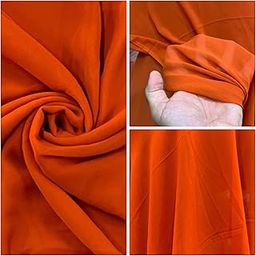 Georgette Fabric Material | Unstitched Garment | Length:- 1/2/3/4/5 | Width:- 44 Inch+ (Orange, 2 Meter)-image-71