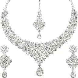 atasi international American Diamond Style Crystals Necklace with Earrings Jewellery Set for Women and Girls | Suited for Party, Wedding, Engagement, Special Occasions | Gift for Her-picture-2