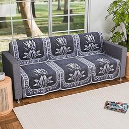 Heart Home Set of 6 Net Durable 3 Seater Sofa Covers for Living Room | Easy Machine Washable Sofe ke cover for Protection & Comfort for Home | Leaf - Dark Grey & Lilac-image-97