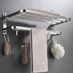 Bath Accessories Premium Stainless Steel SS 304 Folding Towel Rack for Bathroom Accessories (24 Inch- Chrome Finish, Silver) Made in India (Silver 1)-15