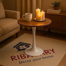 RIBAVARY™ Wooden Pedestal Table, Accent Bedside Table,Modern Coffee End Table for Living Room, Bedroom and Balcony with Latest Round Design Table (Glossy Finish, Antique Brown - White)-11