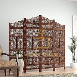 CRAFT DECOR Wooden Room Partition for Living Rooms/Wood Screens Separator & Room Divider 4 Panels for Living Room/Bedroom/Office/Restaurants(Brown)-image-82