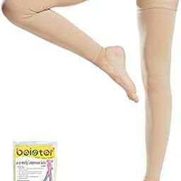 Beister Thigh High Footless Compression Sleeves Stockings Socks with Silicone Band for Women & Men, Firm 20-30 mmHg Graduated Support for Varicose Veins, Edema, Flight-image-66