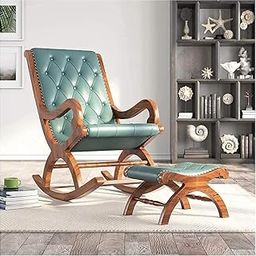 Habiba Arts Store Wooden Rocking Chair Ergonomic Relaxing Chair Armchair Swing Cushioned Rocking Chair with Foot Stool for Living Room Home Office (Green, LxWxH- 89x125x67)-image-22