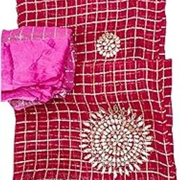 Designer Women’s Saree Fabric Pure Viscose Georgette with Elegant Mirror Work and Zari Check Design with Unstitched Blouse Wedding & Festive-image-31