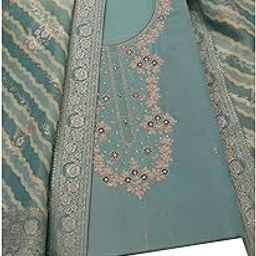 Womens Green Tissue Embroidered Unstitch Dress Material With Zari-image-62