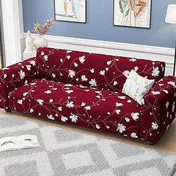 Lukzer 3 Seater Maroon Flower Universal Sofa Cover | 360° Fully Covered Anti-Slip Washable Couch Cover Protector | 140 GSM Stretch Fit Polyester + Spandex Slipcover (180-230cm/SC-009-03)-image-66