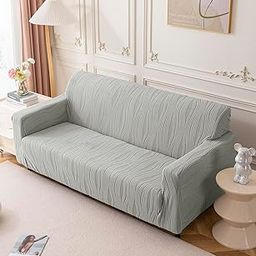 House of Quirk Universal Jacquard Waterproof Crizzle Pattern Fabric Sofa Cover Soft Touching Cover for Couch Flexible Stretch Sofa Slipcover (Three Seater, Light Grey)-picture-1