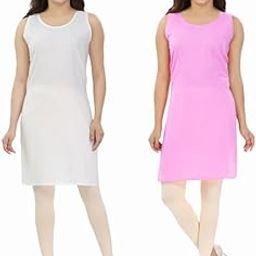 Women's Cotton Rich Camisole Slips - Pack of 2 | Soft & Breathable Half-Length Kurti Slips | Lightweight Knee-Length Suit Slip/Camisole for Comfort & Style |White&Baby|-image-71