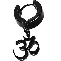 Om Charm Drop Huggie Earring Black Stainless Steel Hoop Earring for Men and Women-image-7