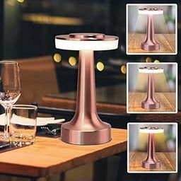 One94Store Retro Rose Gold Metal LED Table Lamp Rechargeable with Touch Sensor, 3 Levels Brightness, Ideal Bedside Lamp or Night Light for Kids Nursery, Room Decor, Cafe & Restaurant-image-87