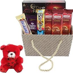 SFU E Com Gift Hamper For Chocolate Lovers | Valentine Teddy Bear With Chocolate Combo | Valentine Chocolate Hamper | 829-21