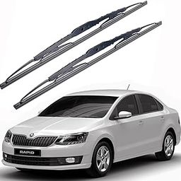 EAZY WHEELZ Front Wiper Blade Set Compatible for Skoda Rapid (24"+14") – Heavy-Duty Metal Frame Windshield Wipers, Natural Rubber, All-Season, Streak-Free, Pack of 2-75