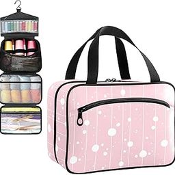 YNNALE Sewing Supply Organizer Bag, Light Pink Background with Cute Polka Dot Portable Sewing Bags with Pockets&Hanger, Sewing Storage Box Case for Sew Supplies/Kit/Tools/Accessories (BAG ONLY)-image-81
