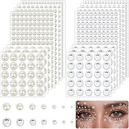 TecoKart 2032 Pcs Self Adhesive Pearls and Rhinestones Sticker，Hair Gems and Hair Pearl, Face Pearls for Makeup, Crafts, Home Decor Scrapbooking，7 Sizes 3mm/4mm/5mm/6mm/8mm/10mm/12mm-24