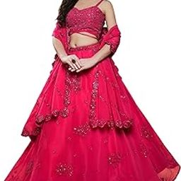 Women's Georgette Semi Stitched Lehenga Choli With Dupatta (7060-HotPink-Wedding-Bridal-Stylish-New; Free Size)-picture-36