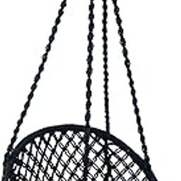 Halder Jute Handmade Regular Indoor & Outdoor & Living Room Round Shaped Hanging Swing Chair | Jhula Without Cushion | 1 Iron S Hook | 3M Nylon Rope (Cotton, Black, Size:- 70 * 65 * 150 CM)-image-68