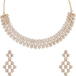 American Diamond White Necklace Pendant Set with Earrings for Women-41