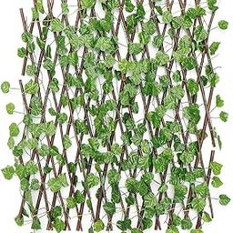 Go Hooked Wood&Plastic Artificial Expanding Wood Fence Trellis Artificial Plant Garden Green Wall Leaf Ivy Wood Fence for Home Decor Garden Decor Restaurant Decor(60 X 20 Inch,Pack of 1)-55