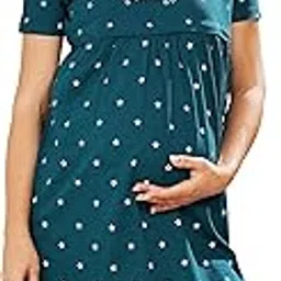 pastel clip Women Women's Cotton Star Printed Knee Length Maternity/Feeding/Nursing Nighty-picture-0
