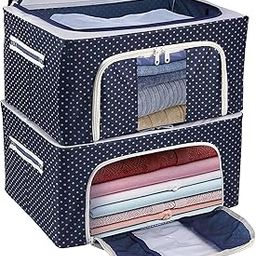 ALLWIN HOUSEWARE W Clothes Organiser For Wardrobe 66 Liter Large Storage Box For Clothes Foldable Steel Frame Wardrobe Organizer Cloth Box With Zipper With Handle Organizer (66 Ltr - Pack of 2)-image-32