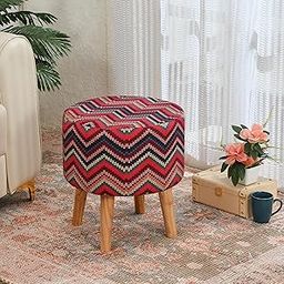 NACIA Stylish Printed Ottoman Stool (18 Inch) | Soft Cushioned Top for Sitting & Footrest | Pouf Footstool with Puffy Foam & Wooden Legs | Modern Home Decor for Living Room, Bedroom (Mix Zik Zak)-image-74