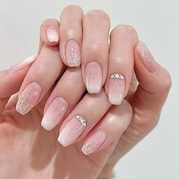 24 Reusable Artificial Fake Nail Set| Light Dark Pink Color And Silver Glitter With Diamond Design| Lightweight & Long Lasting| Easy To Use| Quick Fix For Festivals & Special Occasions-7