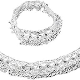 New Heavy Bridal Silver Plated White Metal Indian Traditional Ethnic Fancy Heavy Pair Alloy Anklet (Pack of 2)-image-31