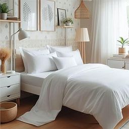 Epinch® Bedsheet Set 800 TC 100% Egyptian Cotton Luxury Home & Hotel 4-Piece 1-Flat Sheet 1-Fitted Deep Pocket Upto 12 Inch 2 Pillowcase Pack of 1 (White, King_Fitted_72 X 78 Inch)-1