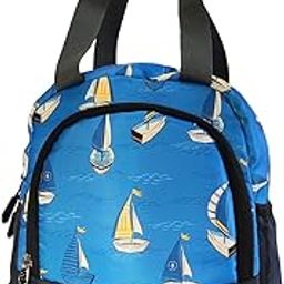 AMARY Lunch Bag for Kids – Water-Repellent, Durable Zipper & Stitching | Spacious Tiffin Carrier with Front Pocket & Bottle Holder | Multipurpose Storage Use - (Boat Pattern, Navy Blue)-image-14