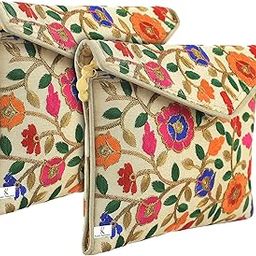 Kuber Industries 2 Pieces Silk Traditional Embroidery Envelope Clutch/Hand Purse Bag for Women/Girls (Cream)-KUBMART11847, Pink-image-49