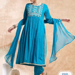 Sangria Embroidered Pure Cotton Kurta With Trouser & Dupatta-picture-16