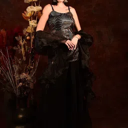 Laalzari Abstract Printed Shoulder Straps Back Slits Top With Palazzos & Dupatta image 5