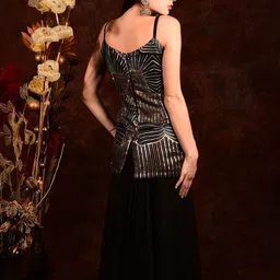 Laalzari Abstract Printed Shoulder Straps Back Slits Top With Palazzos & Dupatta image 2