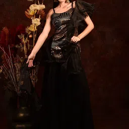 Laalzari Abstract Printed Shoulder Straps Back Slits Top With Palazzos & Dupatta image 3