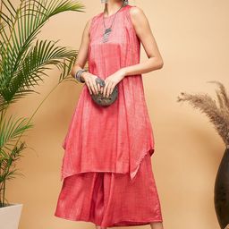 InWeave Coral Zari A-Line Kurta With Palazzos-35
