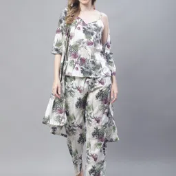TAG 7 Tropical Print Cotton Top With Trousers & Long Shrug-image-51
