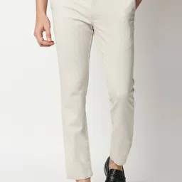 Basics Men Cream-Coloured Tapered Fit Trousers-picture-15