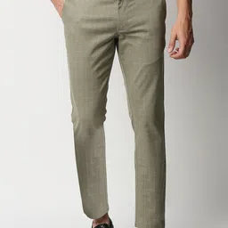 Basics Men Green Checked Tapered Fit Trousers-image-40