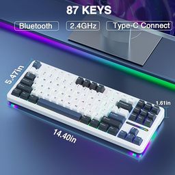 Aula F87 Wireless Mechanical Keyboard | 75% TKL Gasket Custom Hot Swappable Keyboard, 2.4Ghz/Type-C/Bluetooth Gaming Keyboard | Pre-lubed Switch RGB Backlit Keyboard (Smoke Blue, GrayWood Switch) image 2