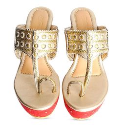 Sole House Red Embellished PU Wedge Sandals-49