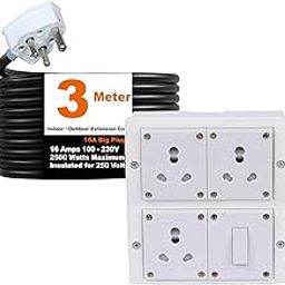 Cordnet 16A Power Strip 2500W, 3 Sockets & 1 Switch, Surge-Protected Extension Board, 3M Cord for Home, Office, Cooler, Fridge, AC, PC (White, 220V)-image-11
