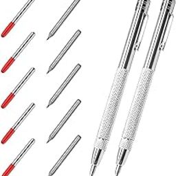Serplex® 2Pcs Tungsten Scribers with 10 Interchangeable Tungsten Tips Anti-Slip Pocket Tungsten Scriber with Strong Magnet Cap Multipurpose Tungsten Carbide Scribers for Glass/Ceramics/Metal Sheet-18