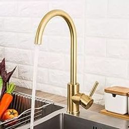 B Backline SUS 304 Kitchen Sink Mixer Tap | Hot & Cold Water Faucet for Kitchen | Single Lever 360° Swivel Spout | High Arc Sink Tap (Brushed Gold)-image-99