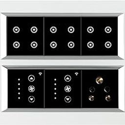 L&G 12 Module Smart Glass Switch Board | 11 Smart Switch Control, 2 Smart Fan Regulator, 1 Socket (Size: 12M- 220 x 160 x 45 mm)(White)-0