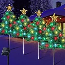 Christmas Decorations Outdoor 4 Sets Solar Christmas Tree with 80pcs Multi-Color Strawberry Led Lights and Star Topper 8 Lighting Modes Waterproof Pathway Lights for Outside Garden and Yard-image-75
