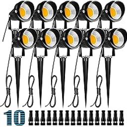 ZUCKEO 10W Low Voltage Landscape Lights LED Landscape Lighting with Connectors 12V Waterproof Outdoor Landscape Spotlights Floor Yard Lawn Best Garden Lights 1000LM Warm White (10Pack with Connector)-image-82
